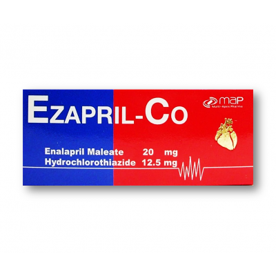 EZAPRIL - CO 20 / 12.5 MG ( ENALAPRIL + HYDROCHLOROTHIAZIDE ) 20 TABLETS